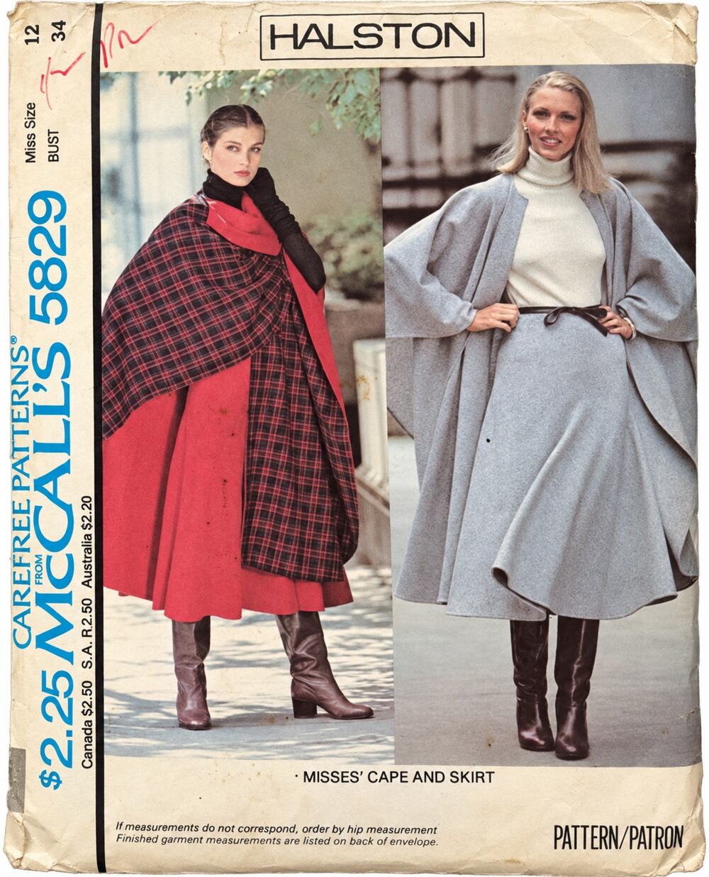 Vintage 1977 McCalls Pattern #5829 Halston Poncho Cape Skirt Sie 12 UNCUT
